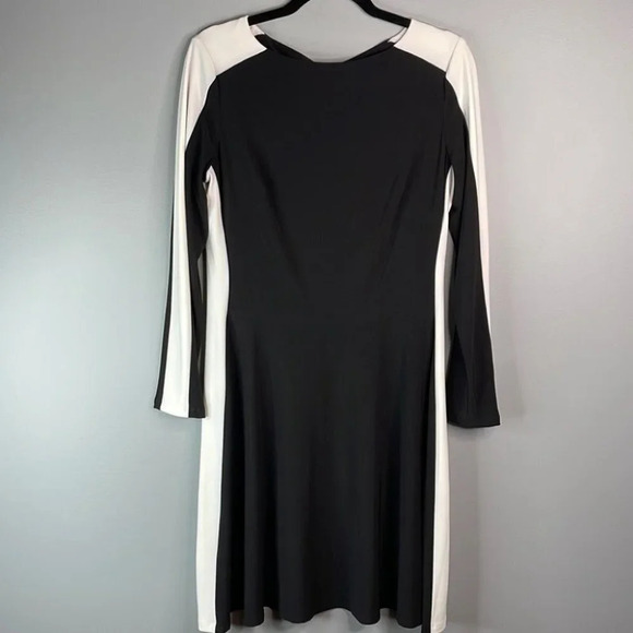 LAUREN Ralph Lauren Long Sleeve Dress Black White Bateau Neck Classic Size 10 - Picture 10 of 10